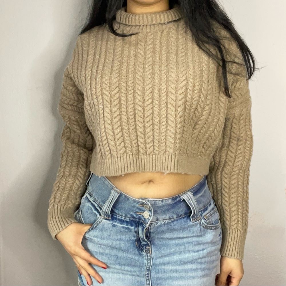 Women's Tan Cable Knit Sweater